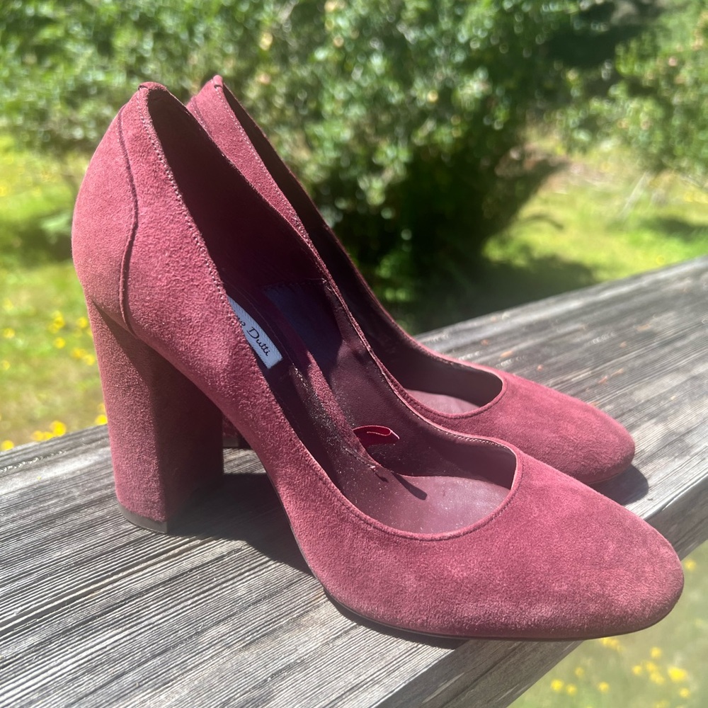 Massimo Dutti Italian Mauve Pink Suede Leather Block Heels Pumps Pristine